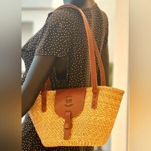 Handwoven Tote Bag with Leather